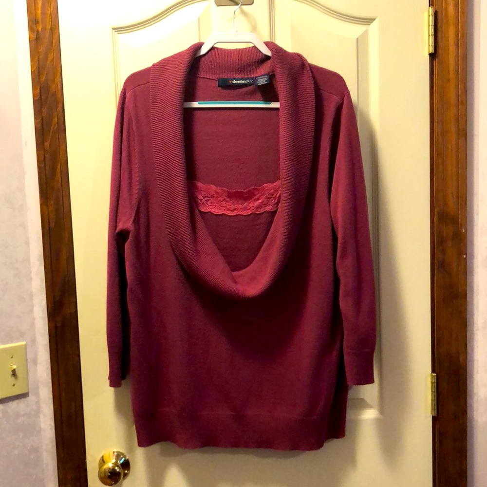 Denim 24/7 - 1X Magenta Cowl neck sweater